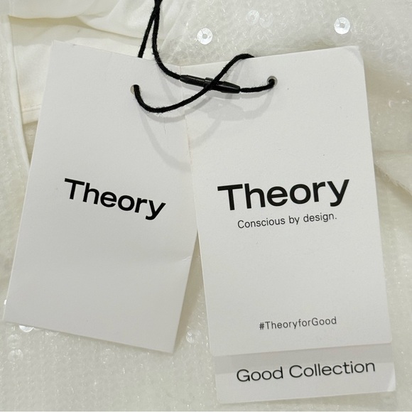 Theory Sequin T-Shirt Mini Dress Oversized White Small Chic Holiday Bridal Party - Picture 10 of 16